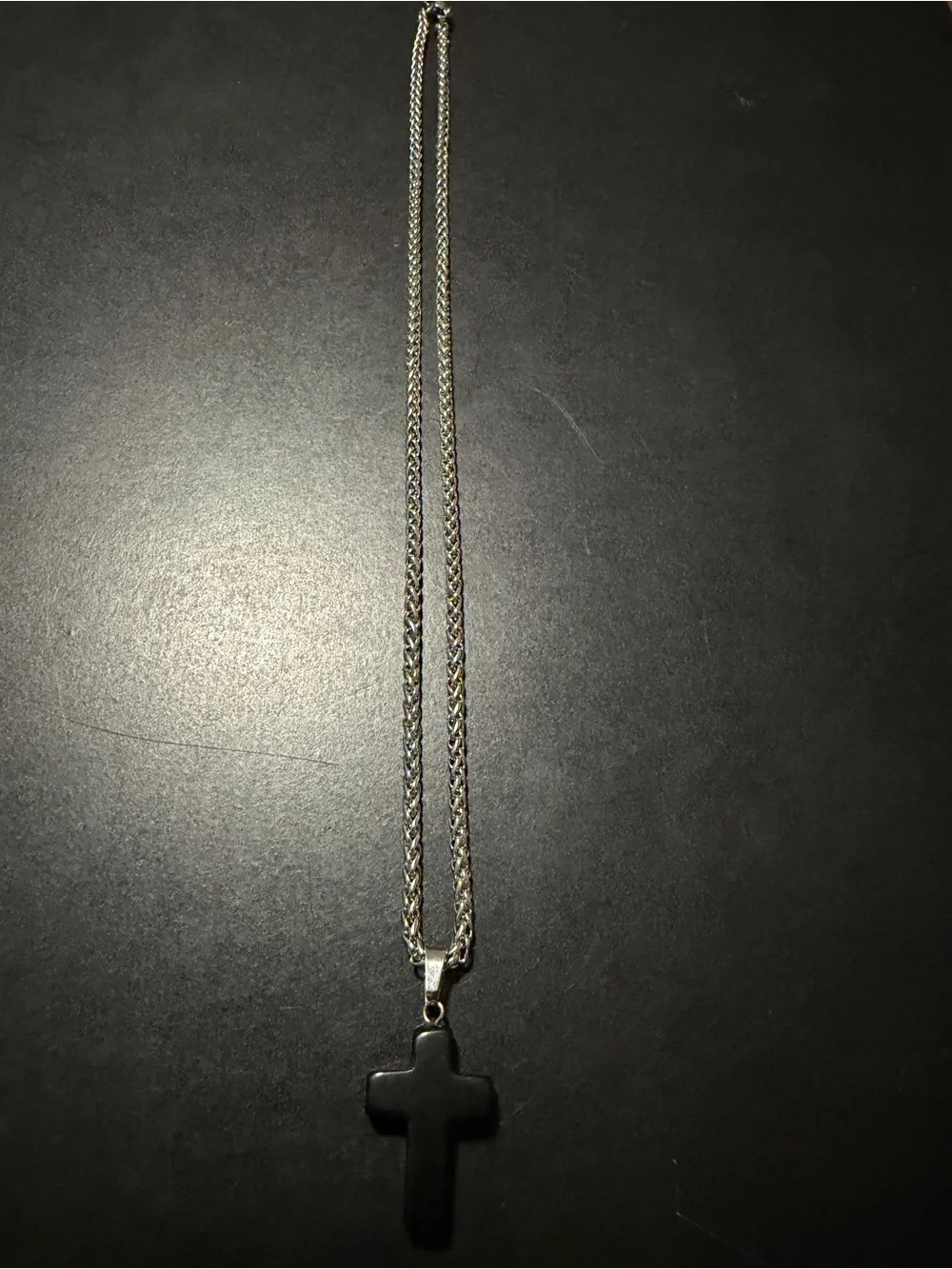 Men's Silver Chain Necklace with Black Cross Pendant
